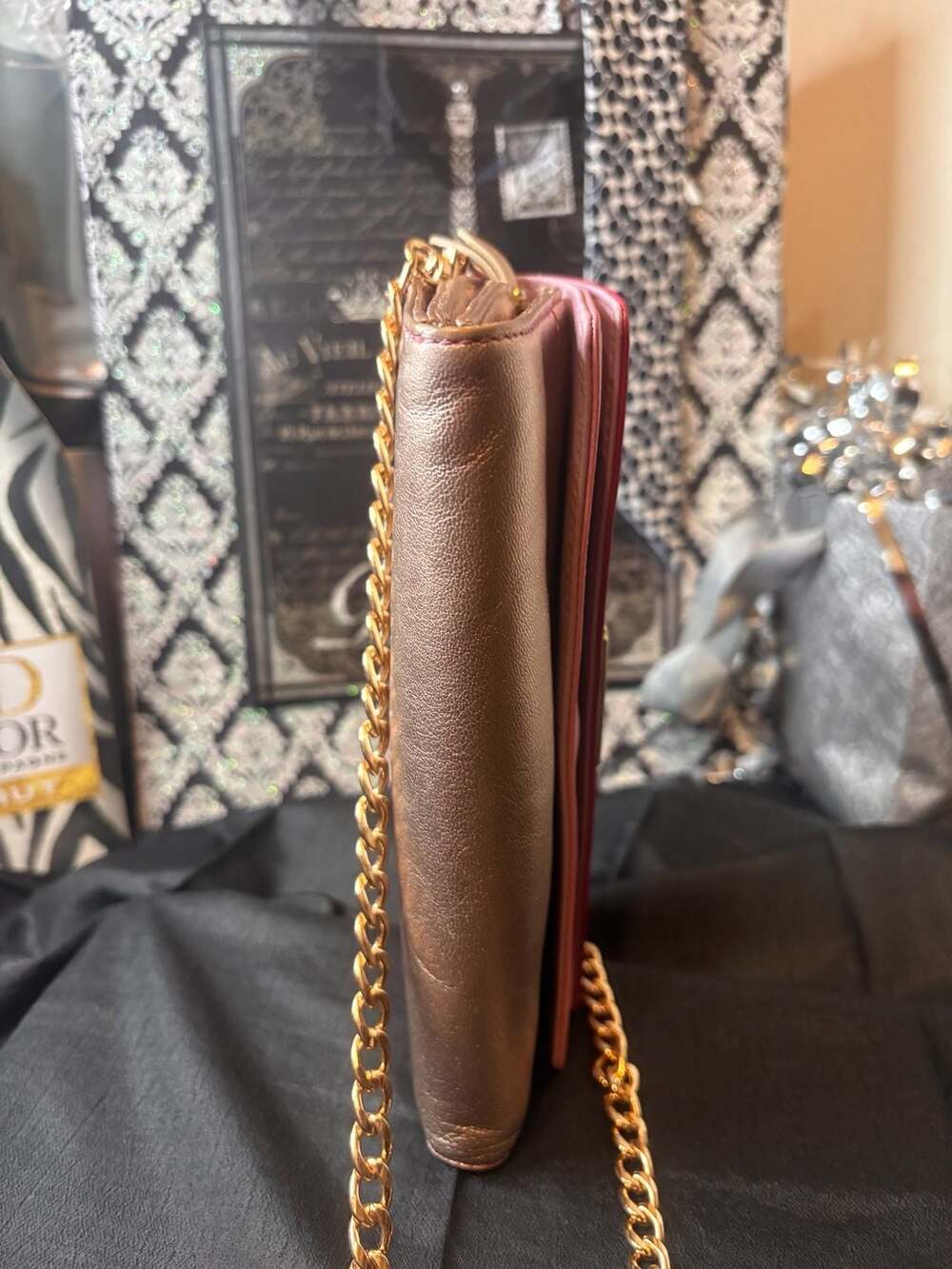 Coach Colorblock Chain Crossbody Wallet Pink Gold Leather - Picture 11 of 11